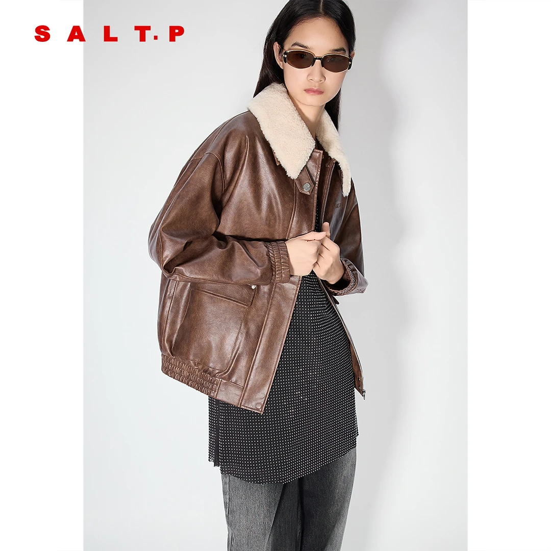 SALT.P可颜巴恩风可拆卸毛领飞行员夹克棉服外套女2025冬季新款