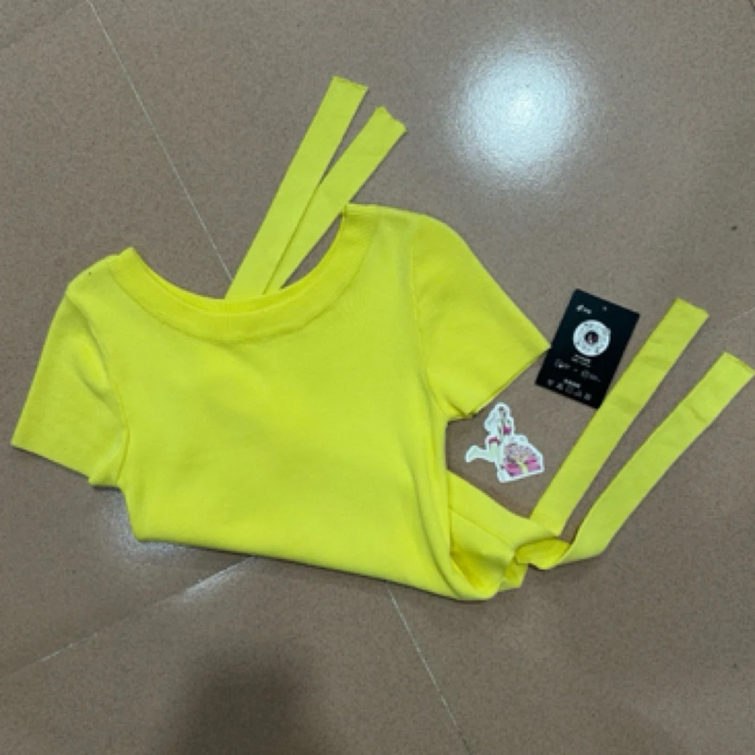 头头女装设计款修身t桖女小众高腰短款系带＃6408