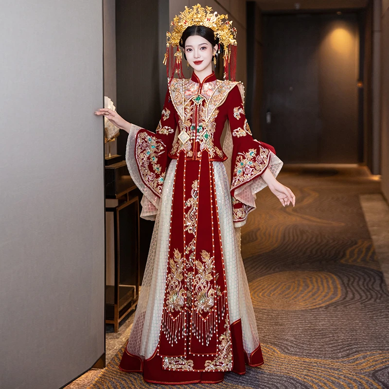 凤冠霞帔秀禾服2025新款新娘大码敬酒服礼服中式婚纱胖mm重工嫁衣