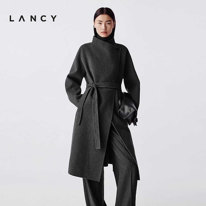 【羊毛羊绒】LANCY/朗姿25冬新款气质高端双面呢设计感廓形长大衣