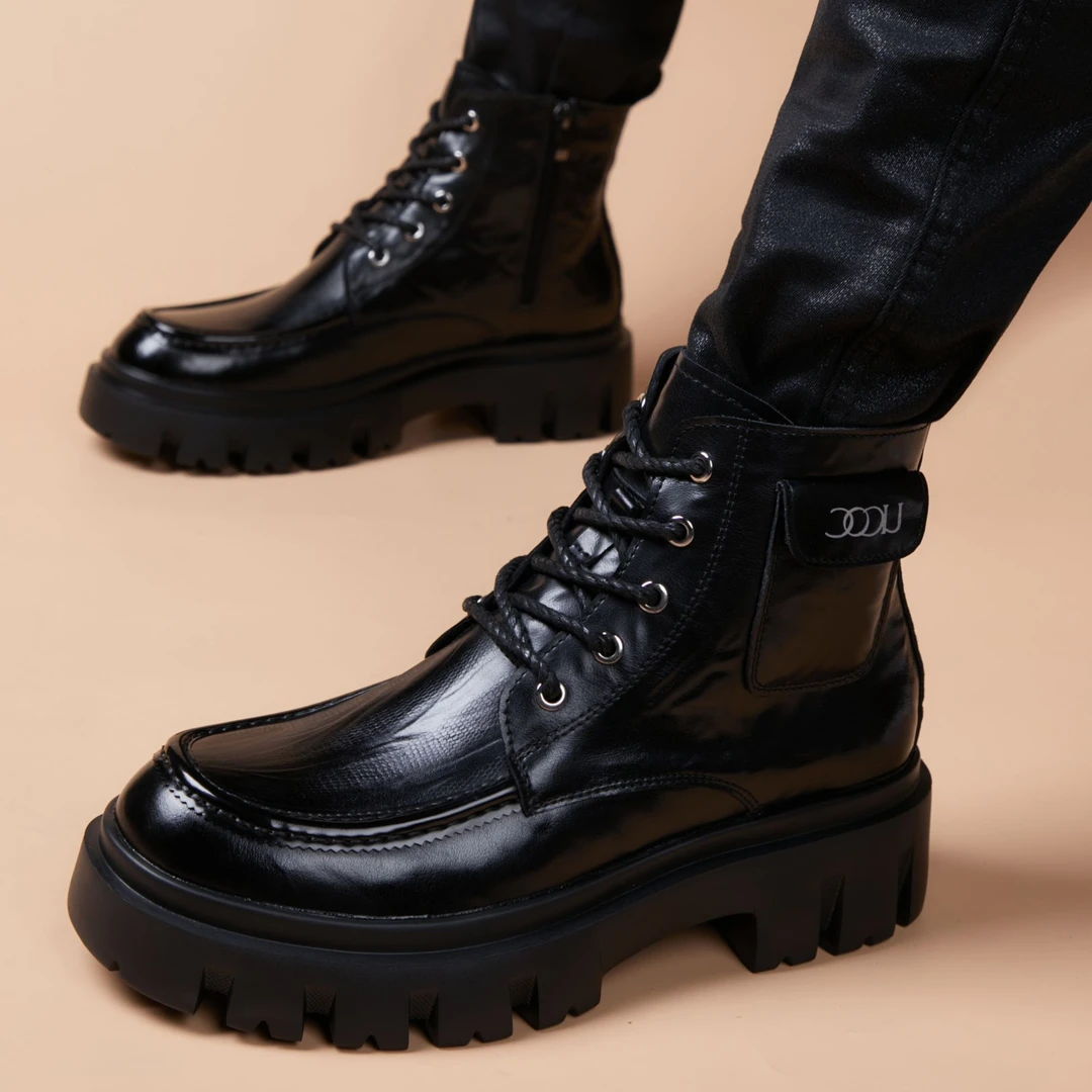 卡汐沐『精选』力荐！男鞋新款真皮厚底中帮设计款时尚潮流马丁皮靴