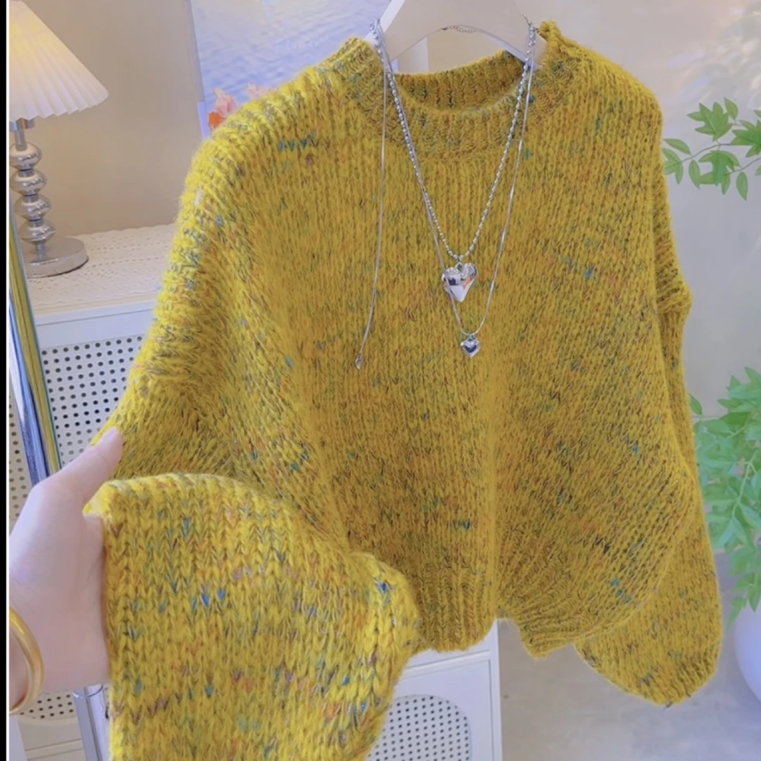 韩系重工复古花纱慵懒风软糯毛衣女秋冬新款高级感加厚套头针织衫