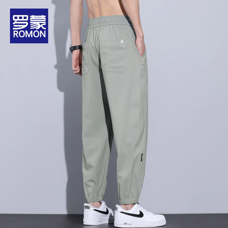 罗蒙男士夏季薄款冰丝休闲裤男款2025新款男裤宽松束脚运动裤子男
