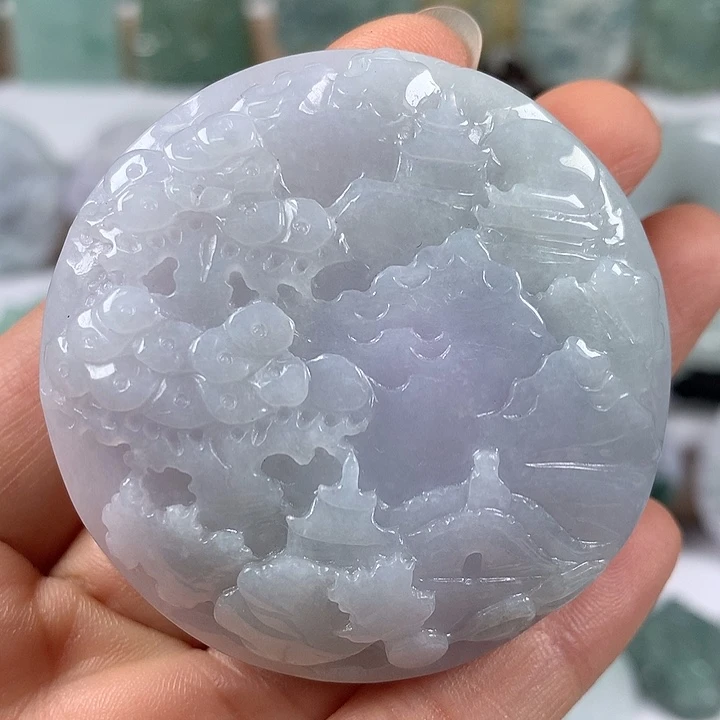 翡翠未镶嵌颈饰山水福利卡厚13+