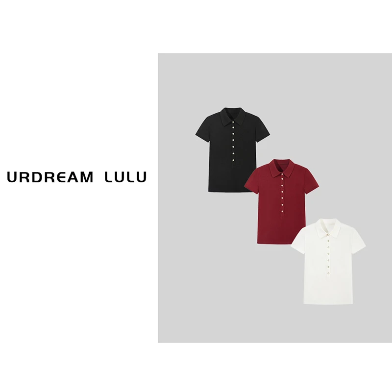 [菲林假日] 桑蚕丝醋酸小金扣Polo领T恤女亲肤休闲时尚短袖-P8620