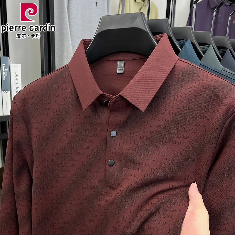 皮尔卡丹长袖t恤男士新款商务休闲春秋季体恤打底衫免烫POLO衫男