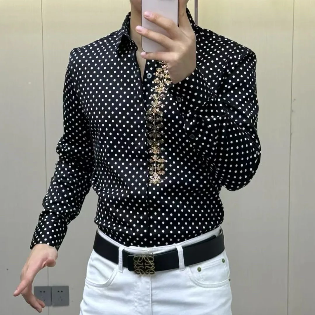 轻奢高街重磅个性印花衬衫男士2025新款秋季时尚帅气雅痞修身衬衣