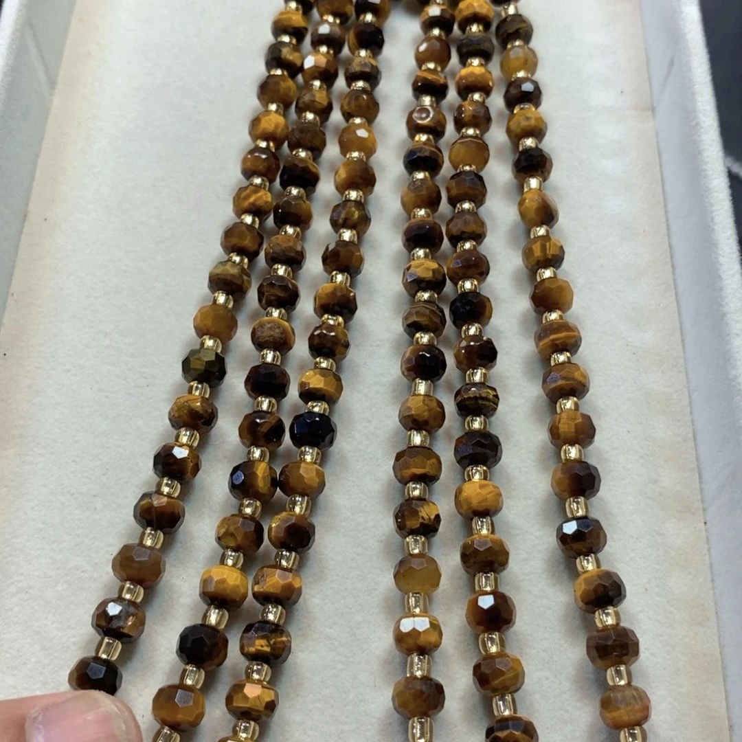 玛瑙/玉髓合金珠宝半成品虎眼鼓珠全切面一条卡8mm