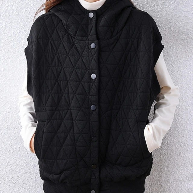 大码女装冬季新款覆古菱格外套2025宽松保暖连帽棉衣轻薄棉衣马甲