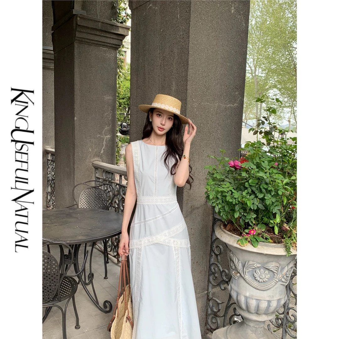 KUN【巴黎之恋】蓝白记忆 蓝色背心连衣裙女高级感气质长裙子夏季新