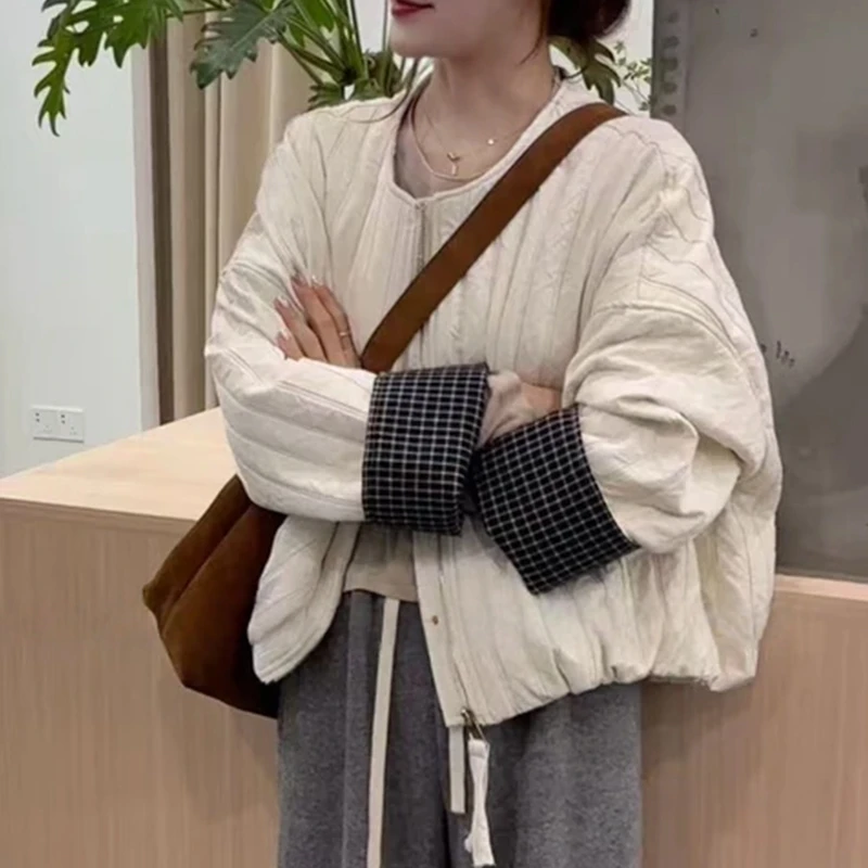 2025秋季新款时尚百搭加厚款宽松拼接棉服设计感高级潮流女士