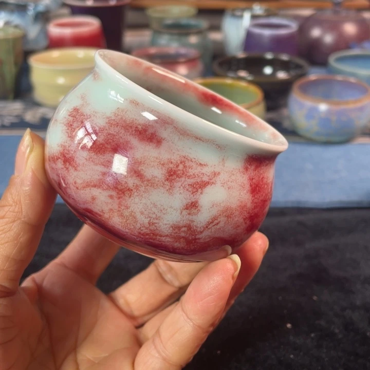 摆件玉石釉手工福袋杯