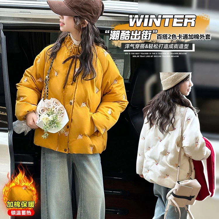 女童冬季休闲印花棉服2025新款中大童洋气夹棉外套加厚冬装上衣潮