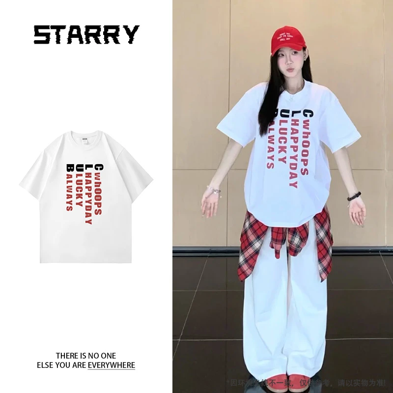 【240g 纯棉】2025夏季港风大落肩T恤男女同款竖着的字母印花透气