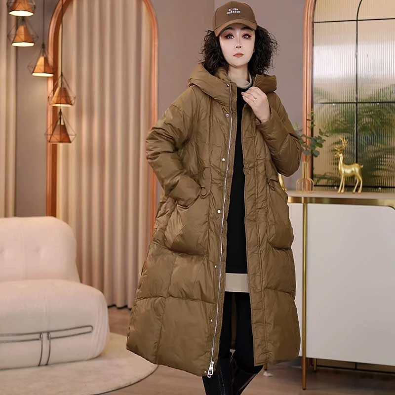 8585-3367冬季新款韩版2024宽松休闲拼接中长款连帽羽绒服女
