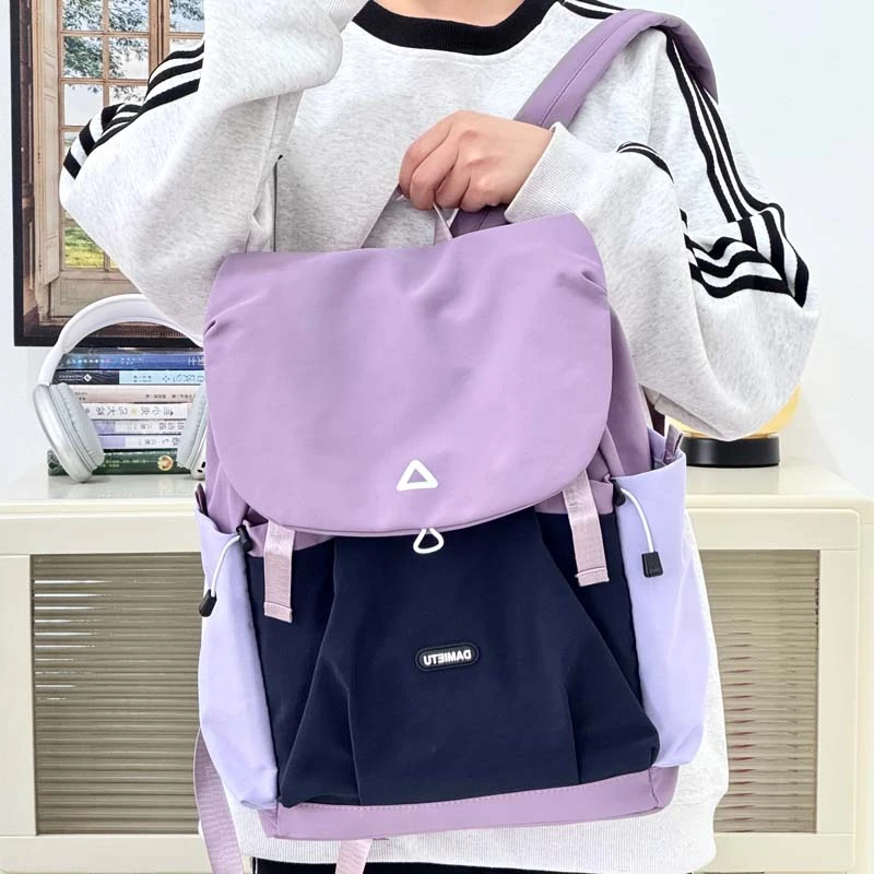 隔离双根甜美风双肩包韩式书包高中生森系纯色时尚