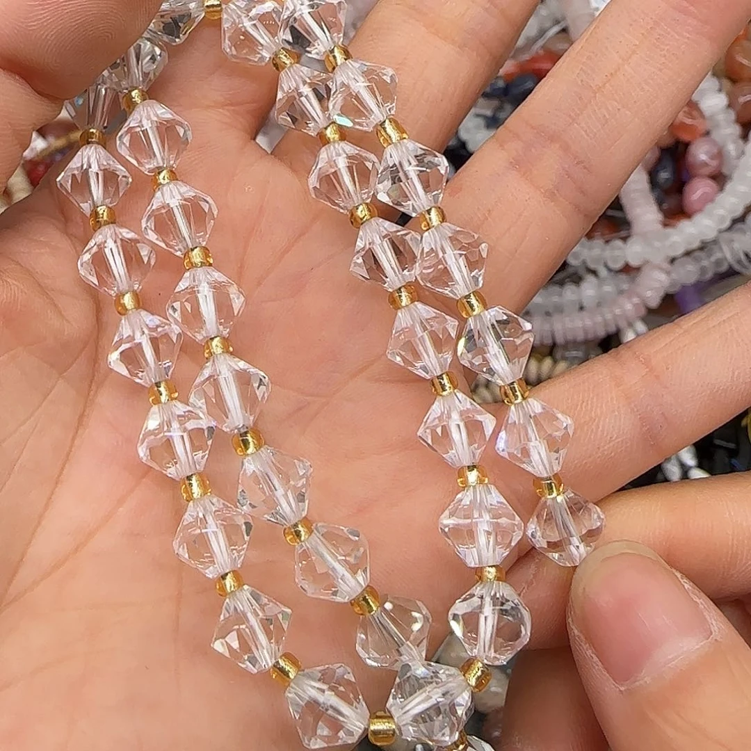 玛瑙/玉髓合金珠宝半成品白水晶8mm一条切面