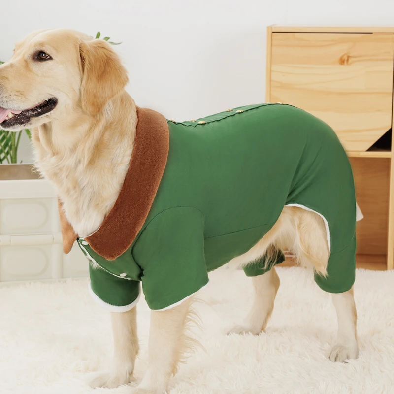 宠物狗狗绿色大衣秋冬季加绒加厚棉衣服金毛拉布拉多中大型犬猫咪