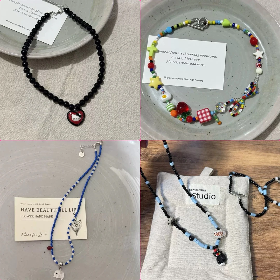 韩系多巴胺色系百搭项链夏季凹造型时尚配饰项链手链