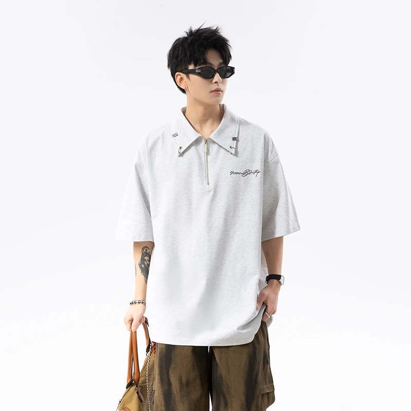 【404同款】美式刺绣Polo衫t恤男女夏季新款短袖高街宽松休闲五分袖