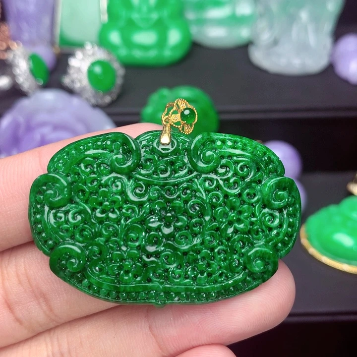 翡翠18K金镶嵌吊坠(不含链)