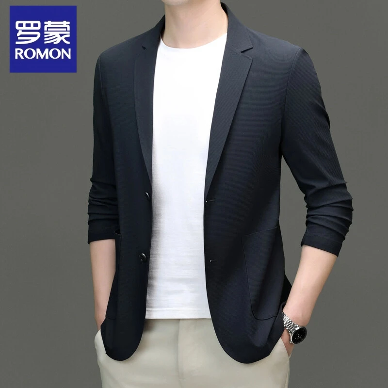 罗蒙休闲西装外套男春夏季冰丝防晒商务休闲高档男士薄款西服男
