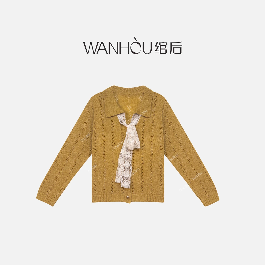 【C3702】绾后-新款复古方领蕾丝蝴蝶结开衬长袖女装SS