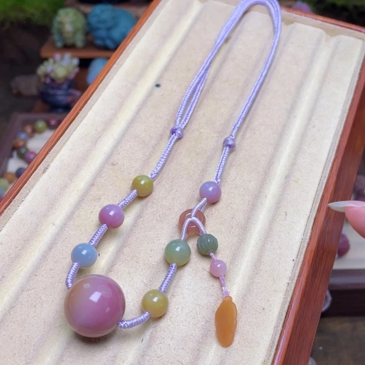 玛瑙/玉髓未镶嵌套链盐源玛瑙高品幻彩光珠锁骨