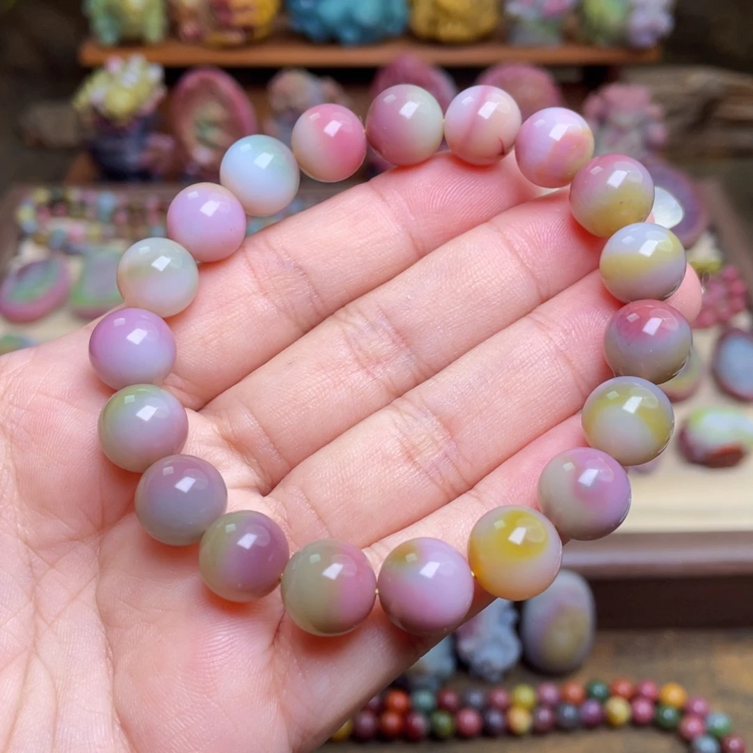 玛瑙/玉髓未镶嵌珠宝半成品盐源玛瑙仙彩光珠手串