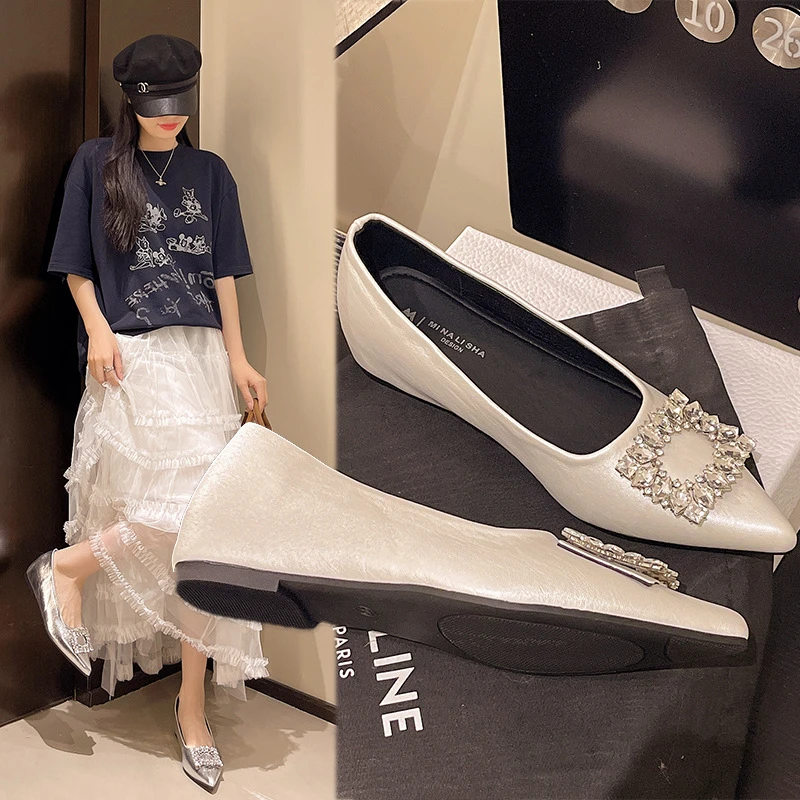 内增高3cm~法式单鞋2025年春秋新款水钻搭扣仙女风配裙子气质瓢鞋