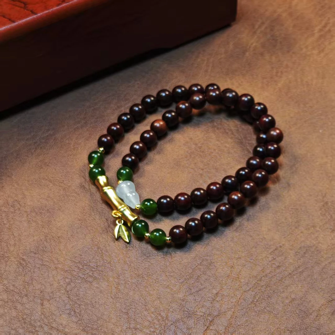 SC076 小叶紫檀双圈+葫芦 手串