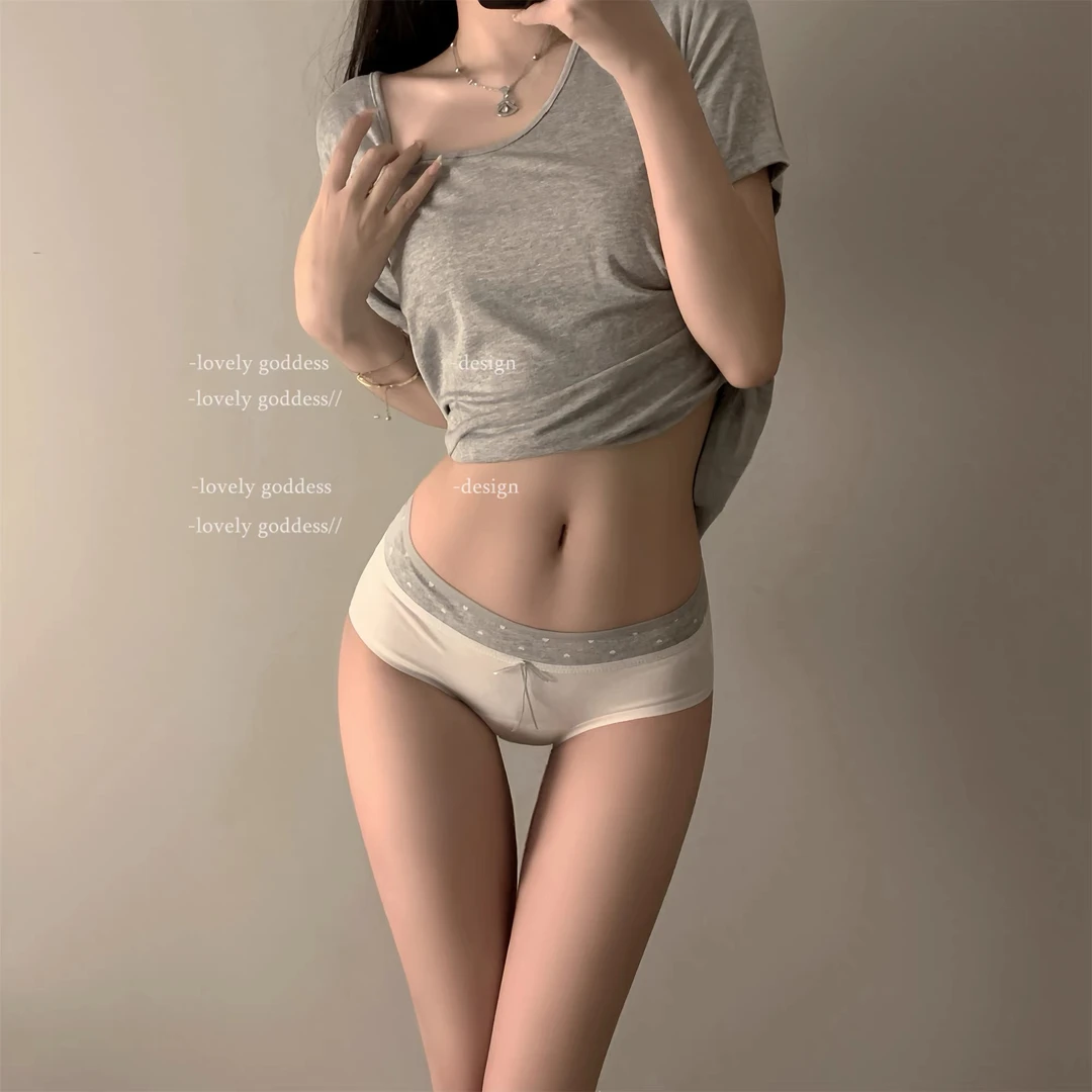 日系甜美纯棉中腰加长裆女士透气三角内裤