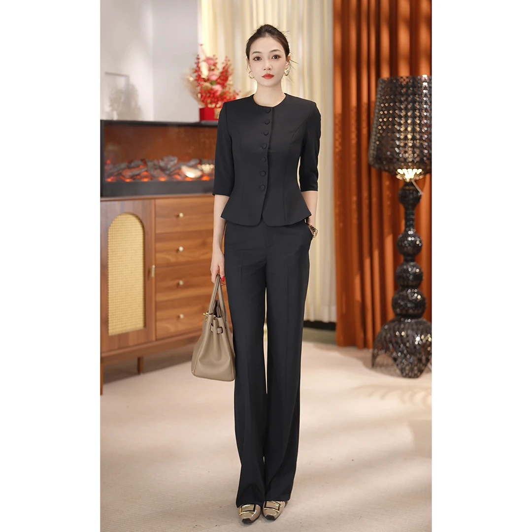 2025新款高级感七分袖套装新中式西装套装女气质显瘦修身（PX332Z)