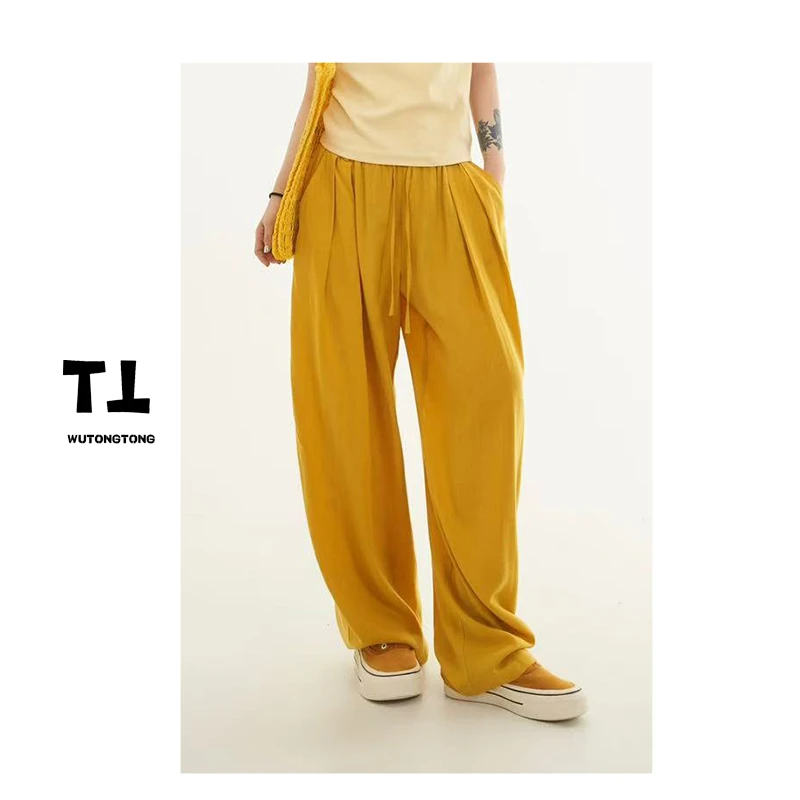 吴童童现货【稚羽假日】夏季薄款宽松直筒裤女韩版纯色休闲裤62171