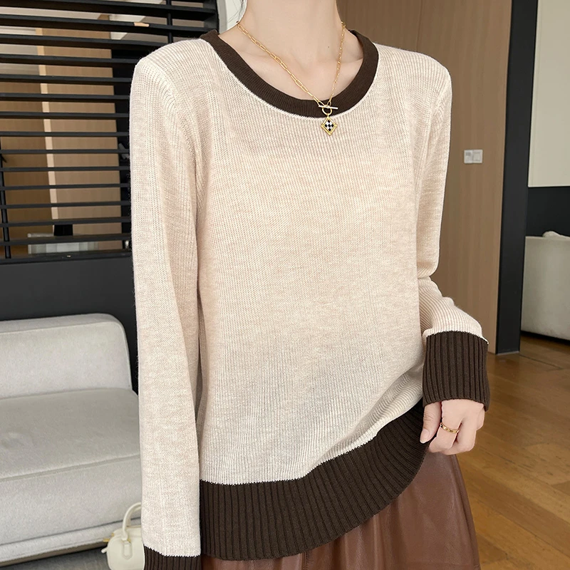 打底衫女圆领长袖针织毛衣法式设计感小众洋气内搭