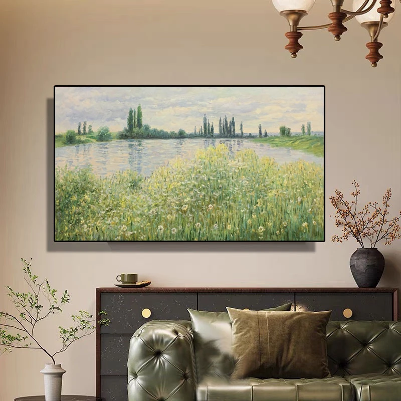新画莫奈风景客厅装饰画高档大气沙发背景墙挂画尺寸60*120包邮