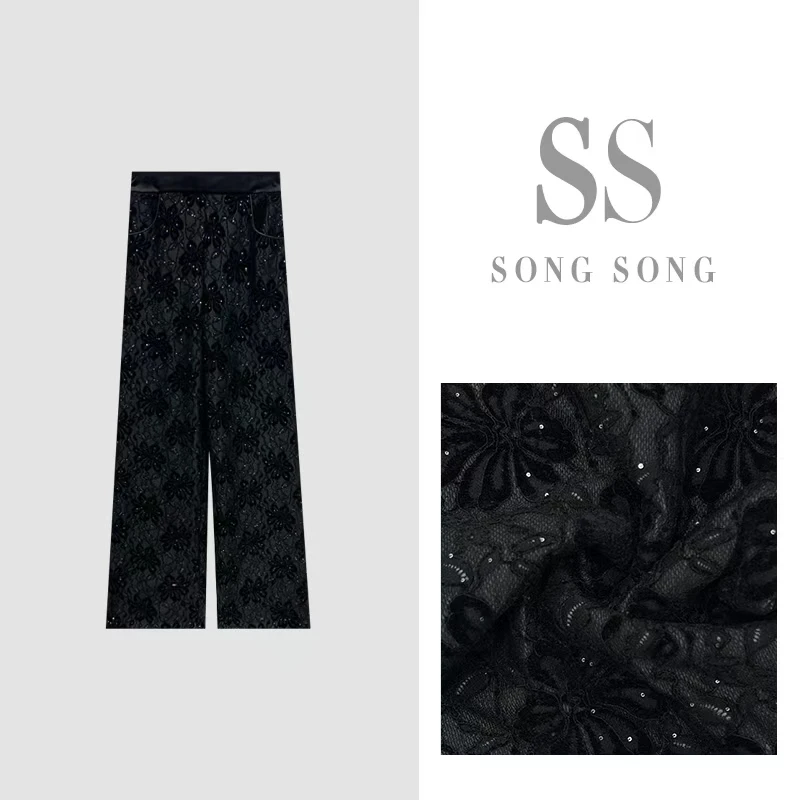 SONG-原创【花间物语】秋款重工刺绣花卉蕾丝珠片显瘦长裤