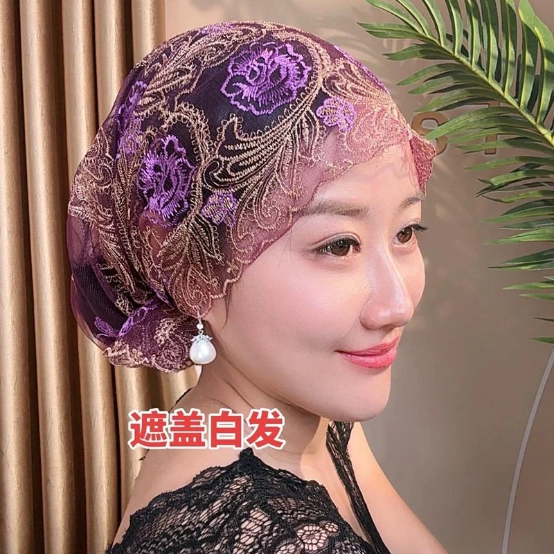 夏季刺绣薄款包头帽2025新款盘发头巾帽民族风遮白发碎发帽子女款