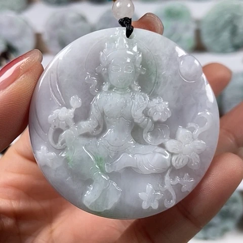 翡翠颈饰未镶嵌山水牌观音两面工福利