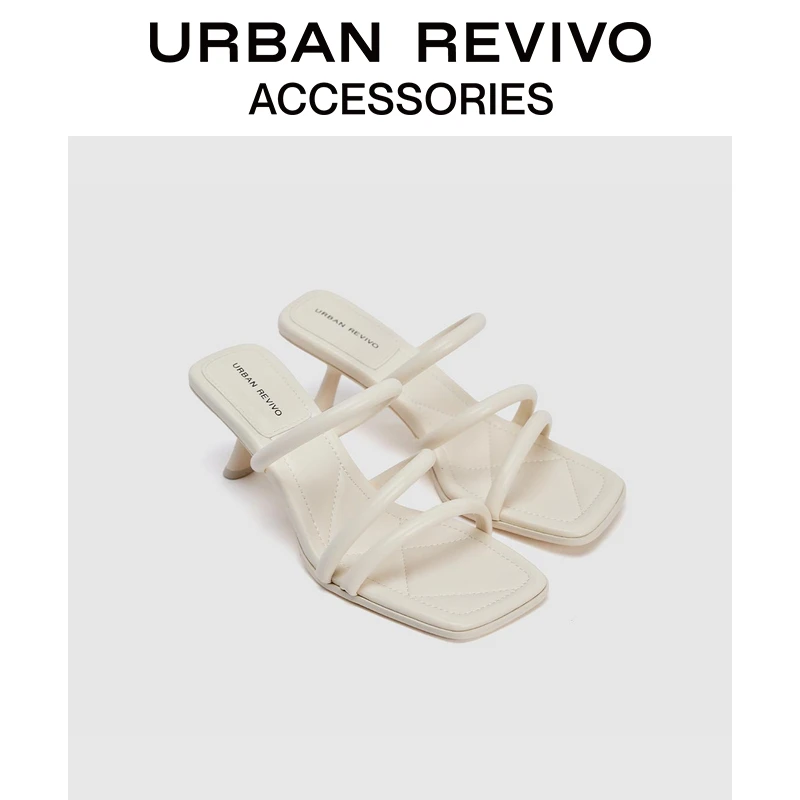 URBAN REVIVO2025夏季新款女士气质方头细跟拖鞋UAWS50074