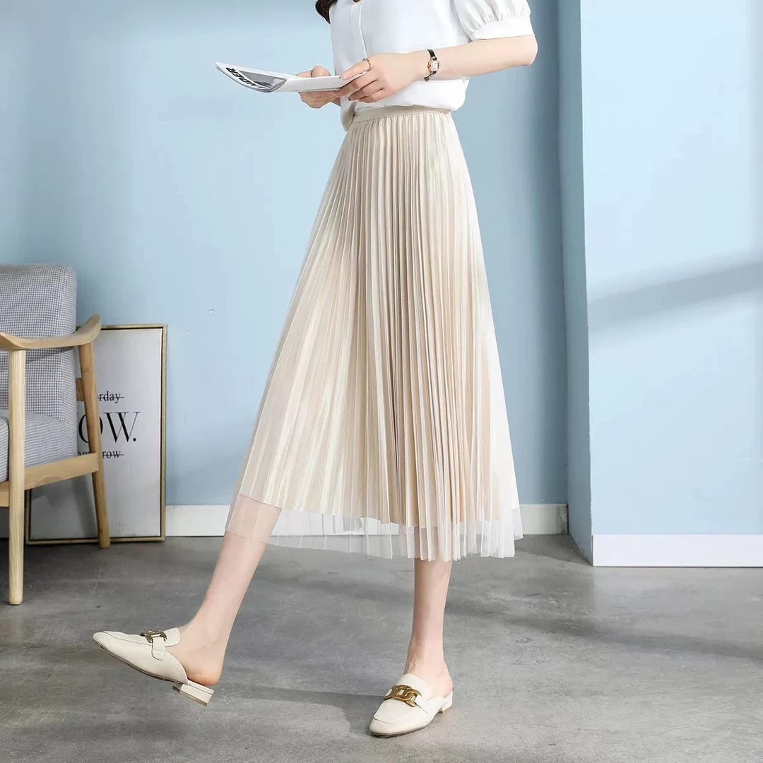 【半身裙】夏季双层网纱百搭春夏网纱裙显瘦高腰新中式国风旗袍修身