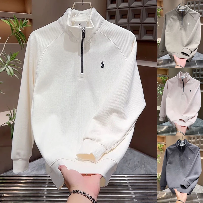 秋季新款设计感半拉链立领卫衣潮牌刺绣小马上衣男士休闲时尚外套