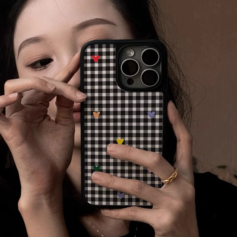 黑白格子适用苹果16promax手机壳iphone15pro防摔磁吸格纹ins风