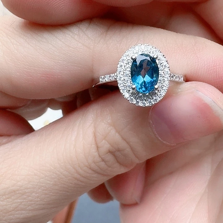 托帕石戒指银S925镶嵌戒指156