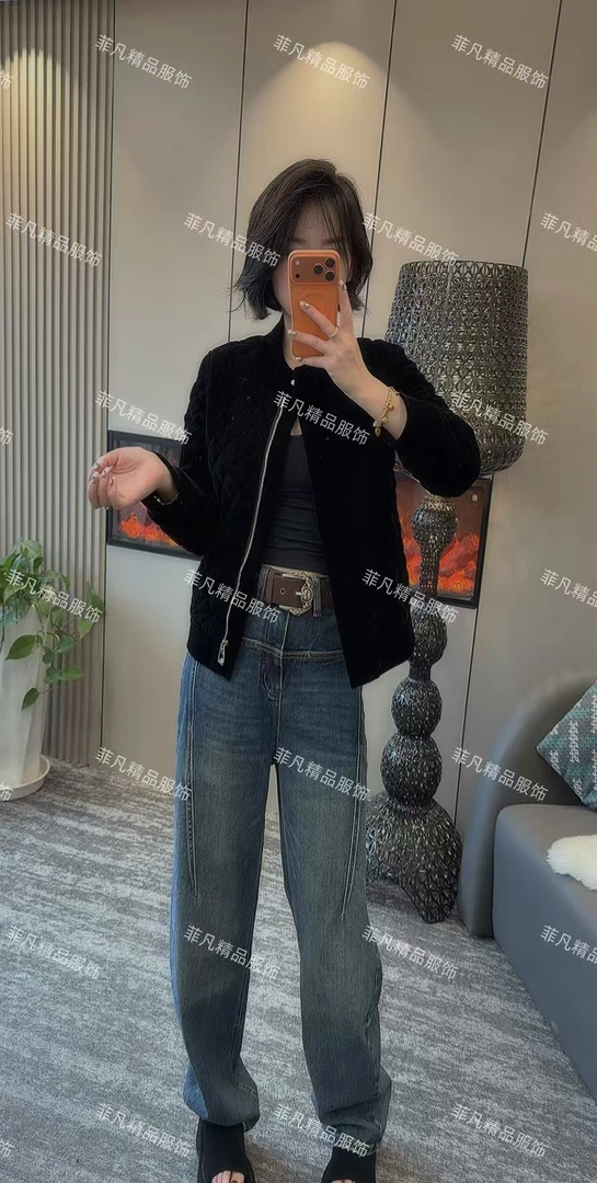 【菲凡】660立领菱形格丝绒保暖外套棉袄（干洗）