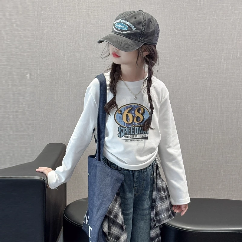 女童长袖t恤初秋2025新款初中生女孩秋洋气上衣女大童秋装打底衫