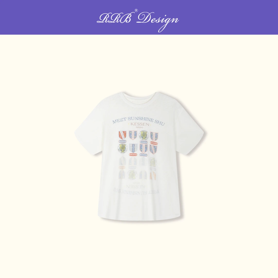 RRB Design「徽标T」宽松显瘦圆领印花图案字母短袖T恤时尚百搭上衣