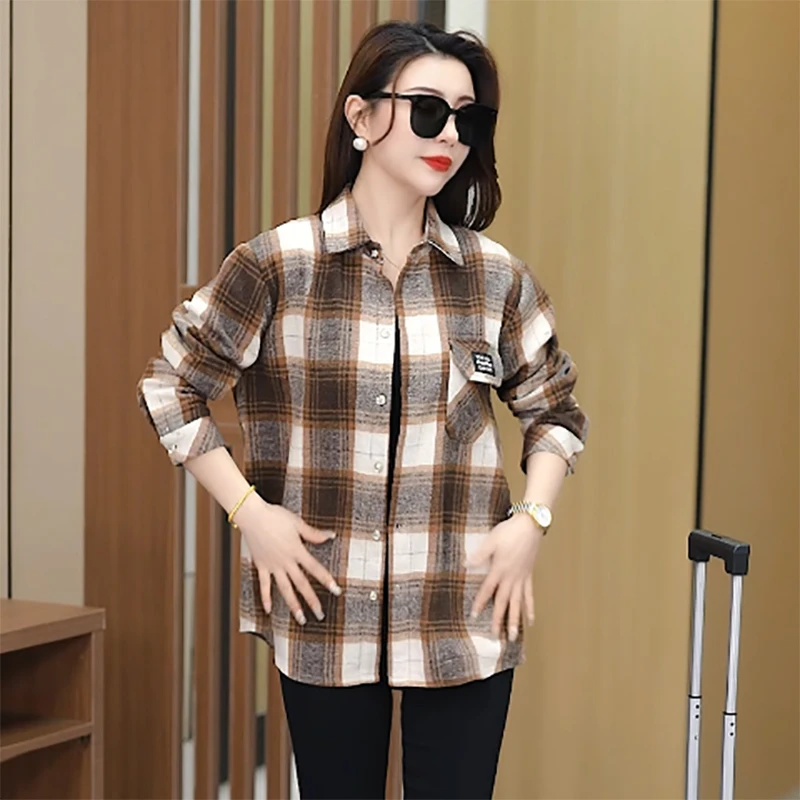 2025新款格子衬衫宽松大码长袖格子衬衣磨毛百搭格子外套