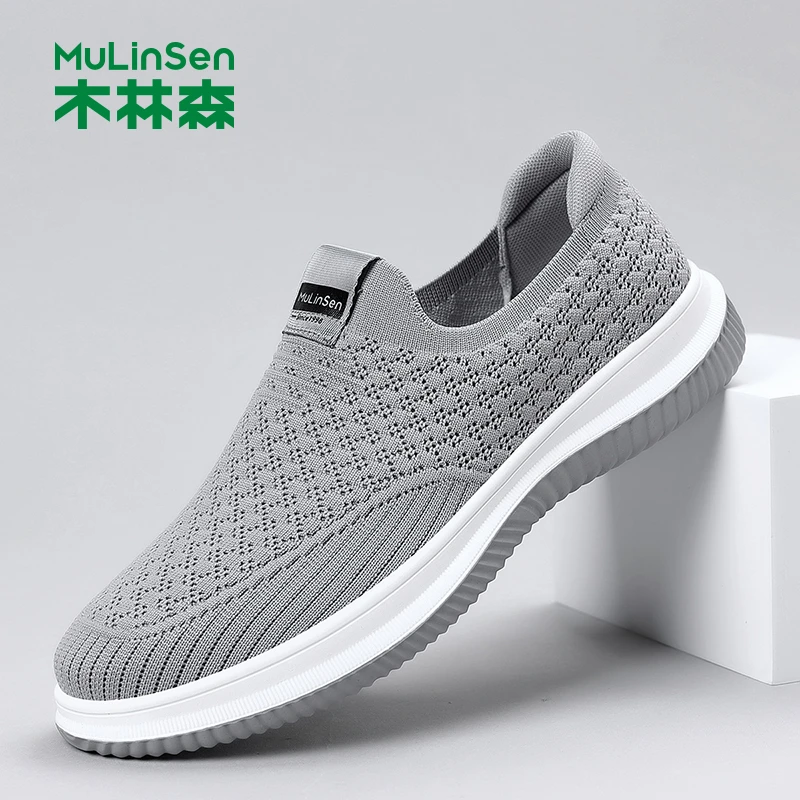 木林森男鞋爸爸鞋2025新款夏季网面透气一脚蹬布鞋软底健步鞋2025
