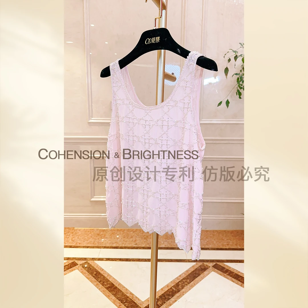 凝慧【珠光漫夏】夏季重工钉珠精致洋气百搭无袖背心上衣CR312